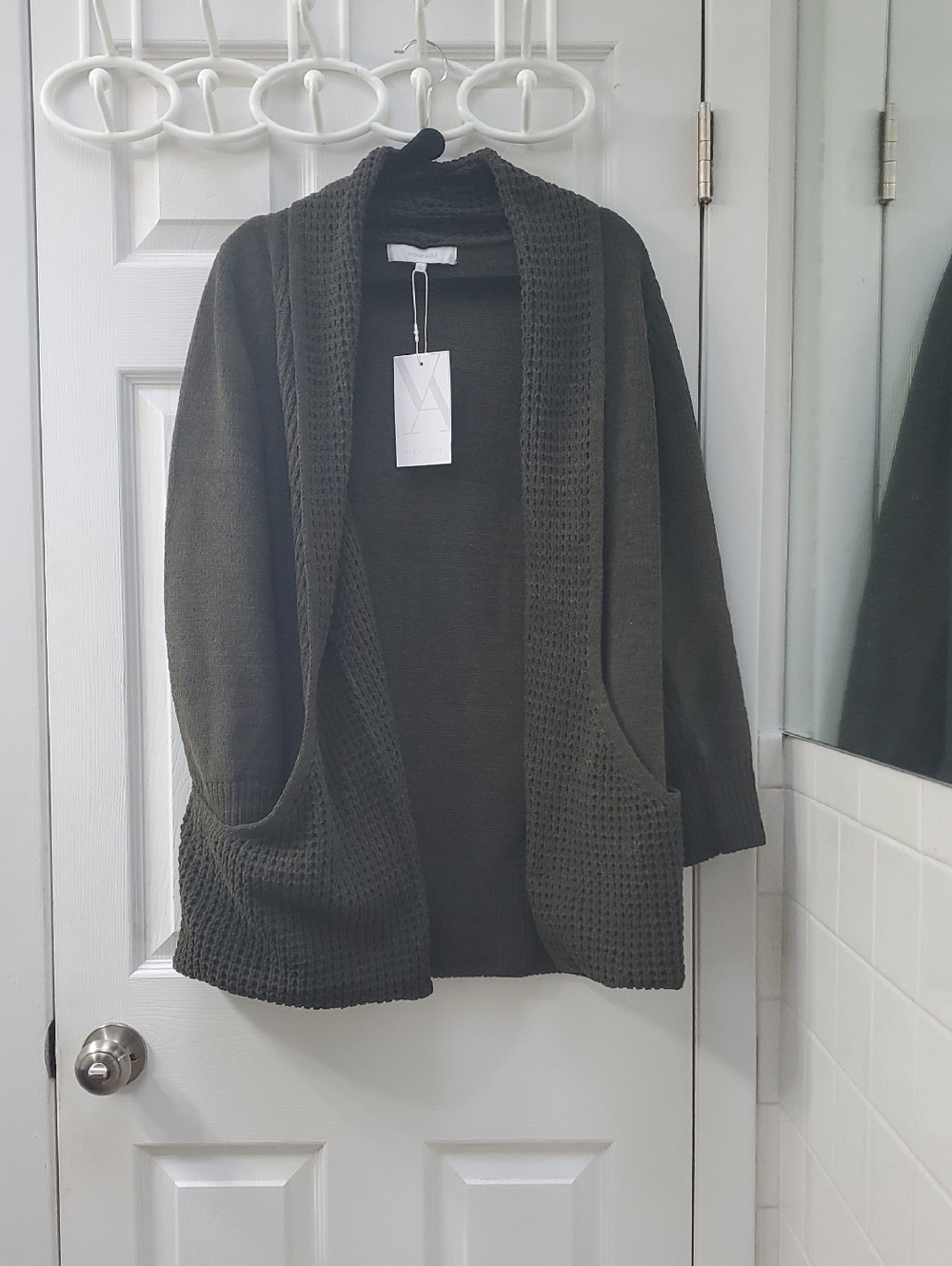 Open Front Olive Green Knit Cardigan